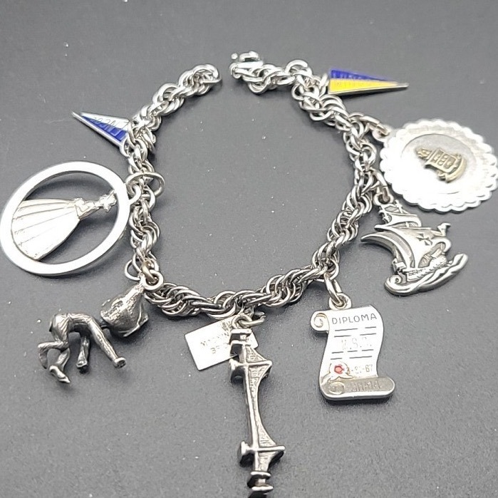 Genuine Summer Of 1967 Time Capsule Vintage Sterling Silver Charm Bracelet